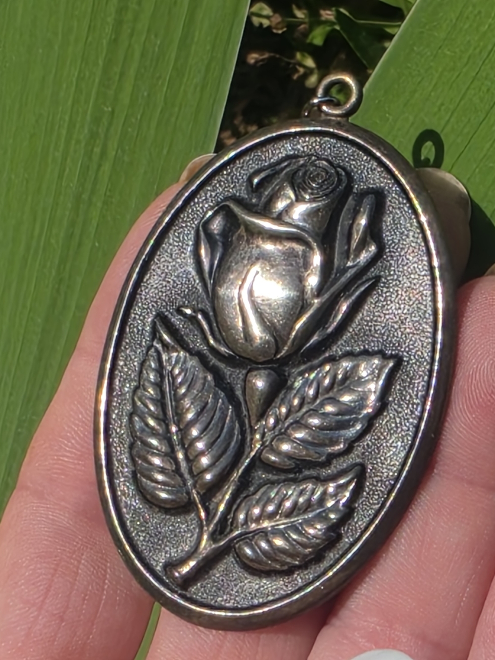 Antique International Sterling Silver Puffy Rose Pendant 2.25"